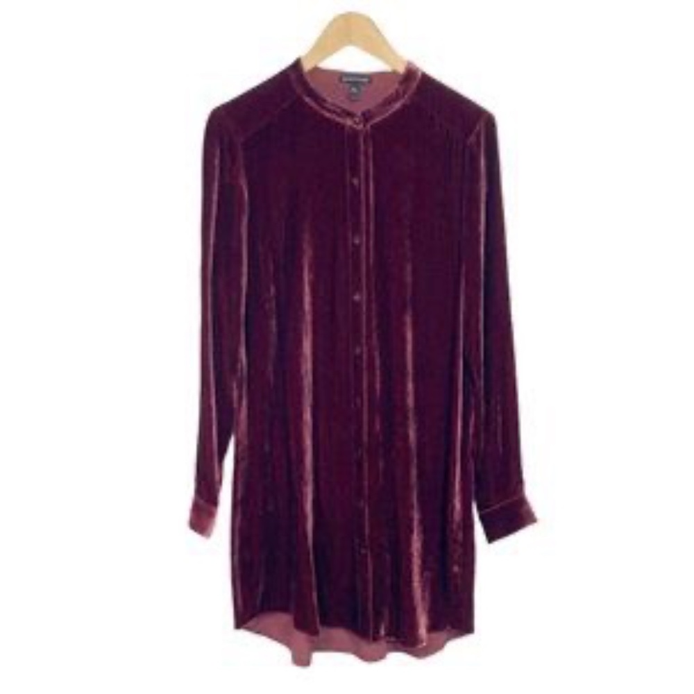Eileen Fisher Velvet LS Button Down Shirt Dress Maroon S/P Pre-owned